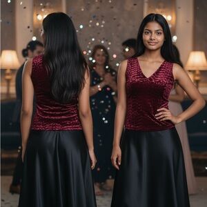 NWT Elegant Velvet Sleeveless Top - Burgundy